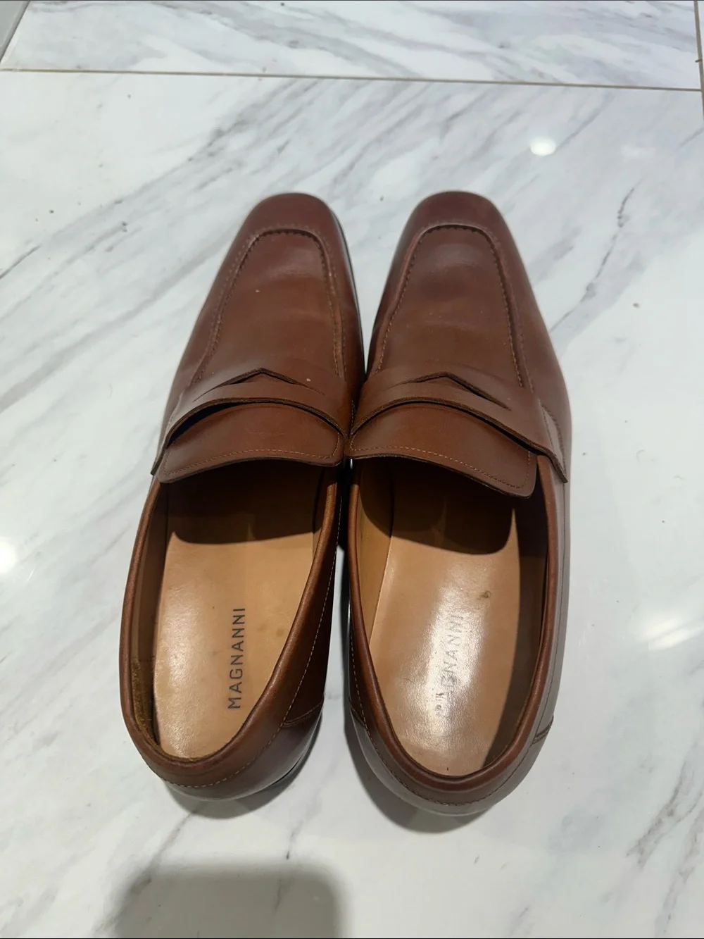 Magnanni Brown Leather Penny-Style Slip-On Loafers